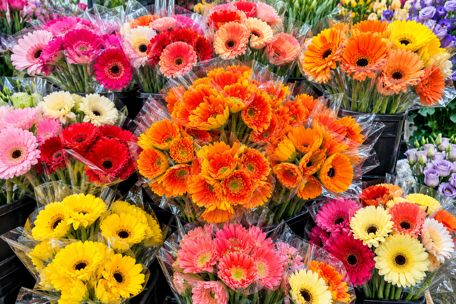 Exhibición vibrante de gerberas multicolor