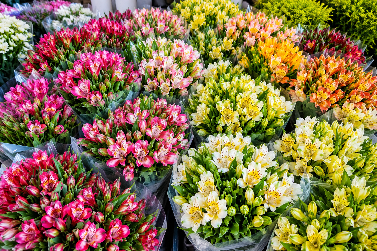 Mercado vibrante de lirios del Perú