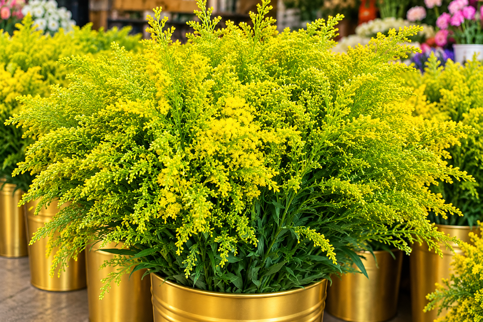 Racimo dorado de flores en mercado